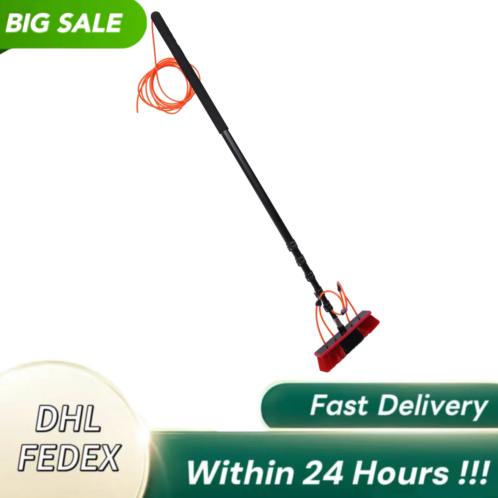 Water Fed Pole Kit 24ft Length Water Fed Brush Cleaning System Aluminum alloy Outdoor Window Cleaner w/Hose
