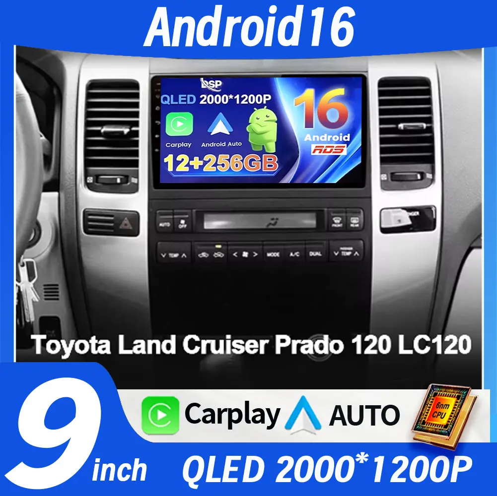 Radio para Auto Android 16 para Toyota Land Cruiser Prado 120 3 III, para Lexus GX470 GX 470 J120 2002 - 2009, Reproductor Multimedia de Video, Bluetooth 1