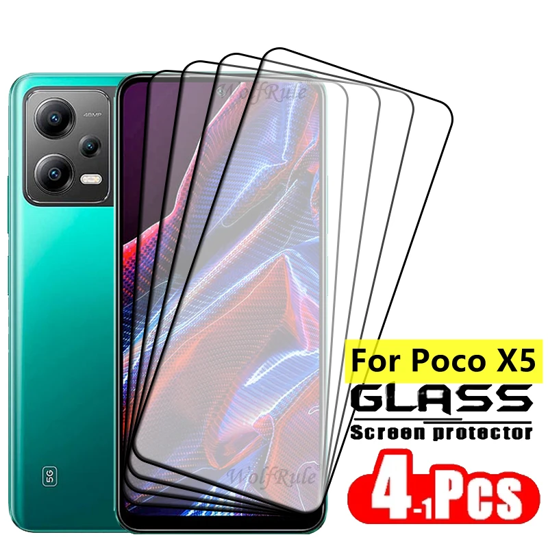 

4/3/2/1pcs For Poco X5 Glass Xiaomi Poco X5 PocoX5 Tempered Glass Full Cover Glue 9H HD Film Protective Screen Protector Poco X5