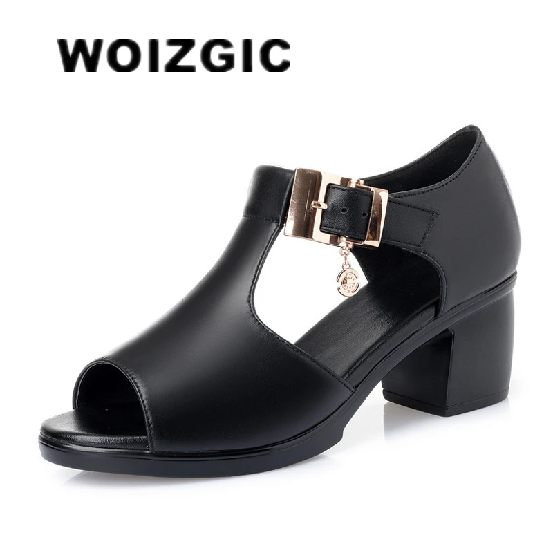 WOIZGIC Women Ladies Mother Female PU Sandals Platform Summer Cool Beach High Heel Peep-toe Casual Outside Bling Duckle Strap women sandals,women high heels