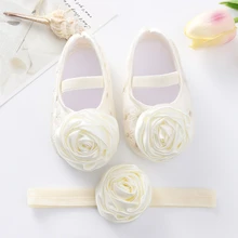  Baby Shoes for Newborn Baptism White Lace Bowknot Baby Girl Shoes Headband Set Toddler Prewalker Cute Baby Soft Shoes for 0-18M 
