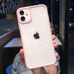 Vibrant Candy Color Soft Shockproof Phone Case with Transparent Bumper Design - iPhone 11 (Pink)