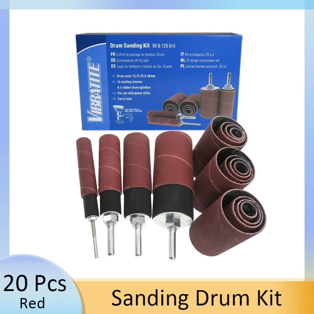 Sanding Drum Kit 20Pcs with Case Rubber Mandrels Sandpaper for Woodworking Engraving Drill Rotary Polishing