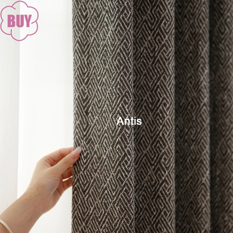 

Customized Wool Zigzag Jacquard Thickened Blackout Sound Insulation Curtains for Living Room Bedroom French Window Finished