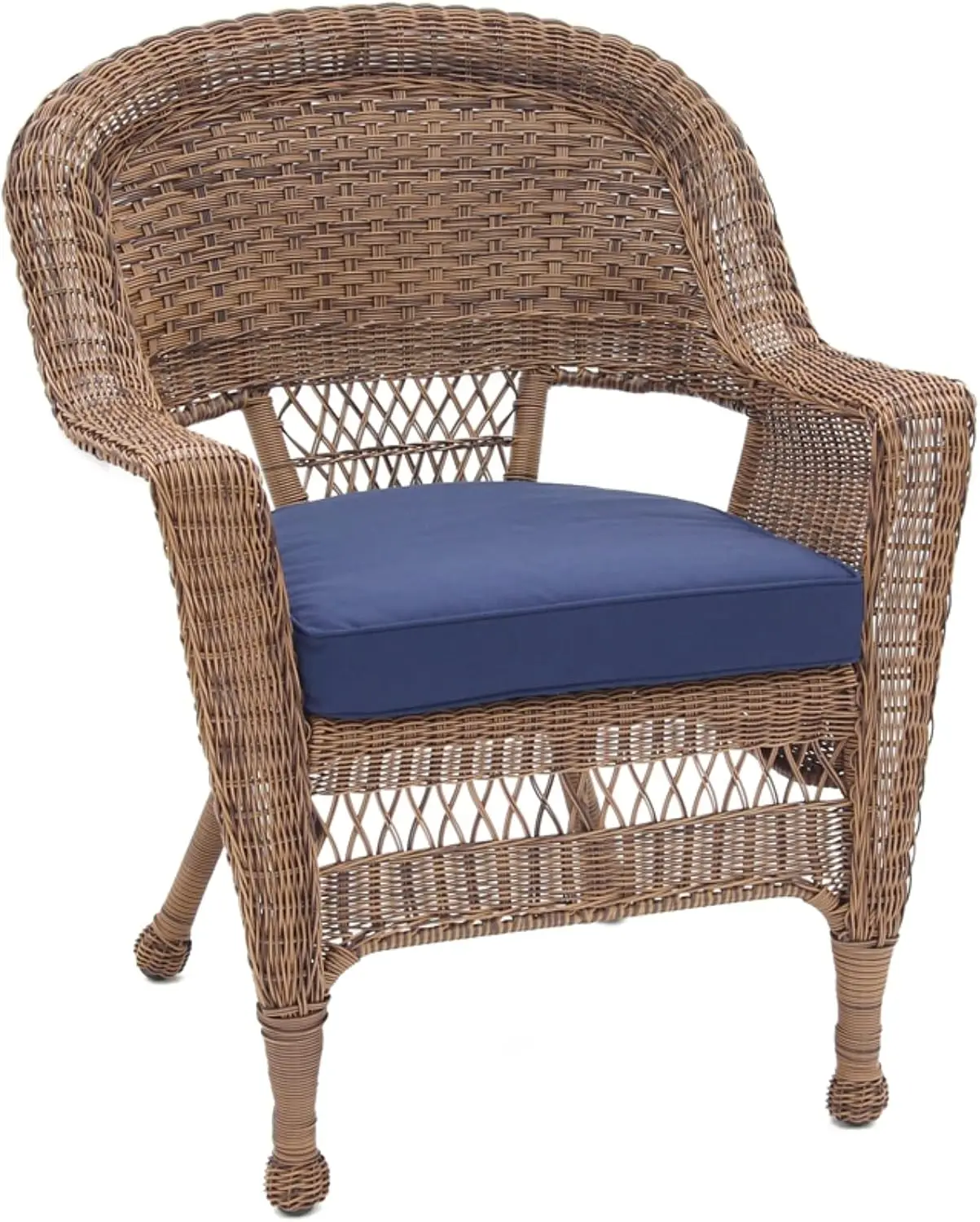 Wicker Chair with Blue Cushion, Set of 2, Honey/W00205-