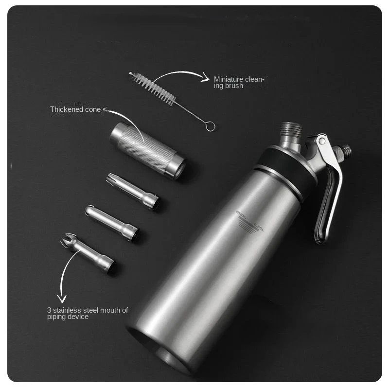 500ml Cream Gun Stainless Steel Cream Foamer Stainless Steel Cream Inlaid Vase Nitrogen Siphon Bottle Reusable  Baking