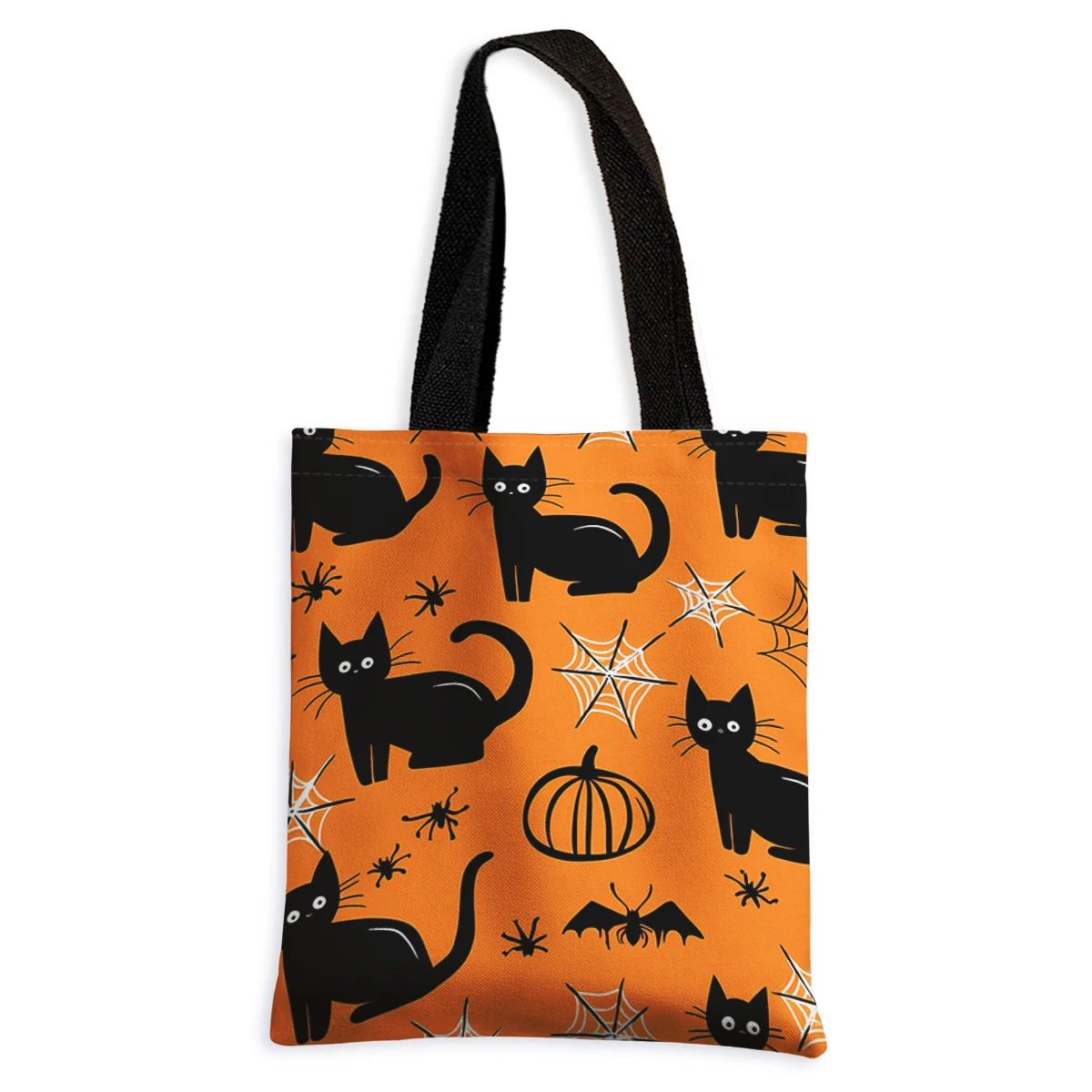Halloween Black Cat Pattern Printed Casual Handbag, Reusable Fashion Shopping Bag