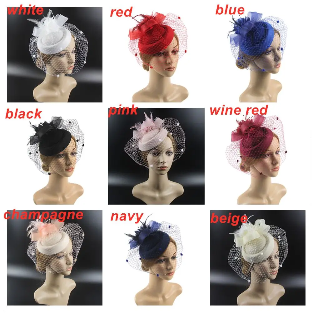 Hair Accessories Retro Mesh Flower Feathers Sinamay Headband Fedoras Hat Hair Clip Fascinators Hat