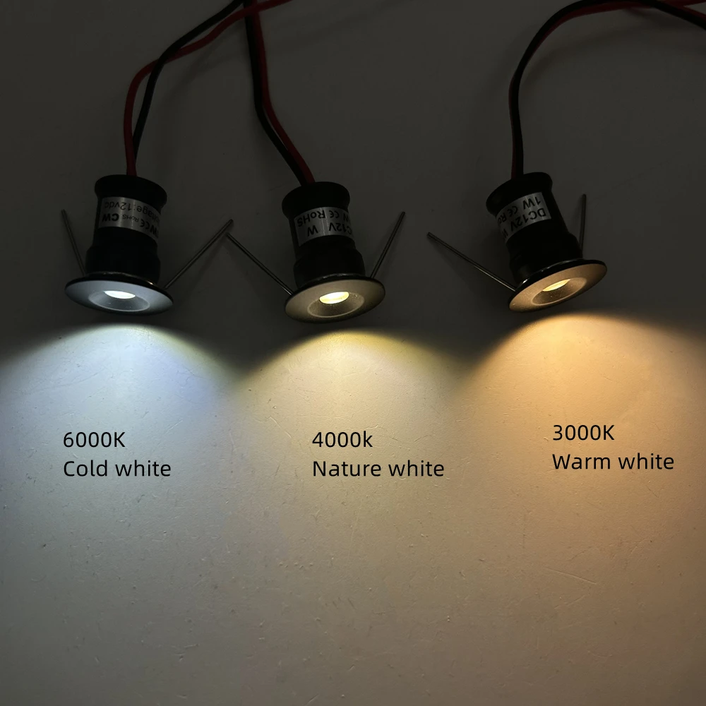 IP65 방수 1W 미니 LED 다운라이트 디밍 가능 12V 스포트라이트 실내외 천장 캐비닛 DIY 계단 스팟 조명 블랙 화이트