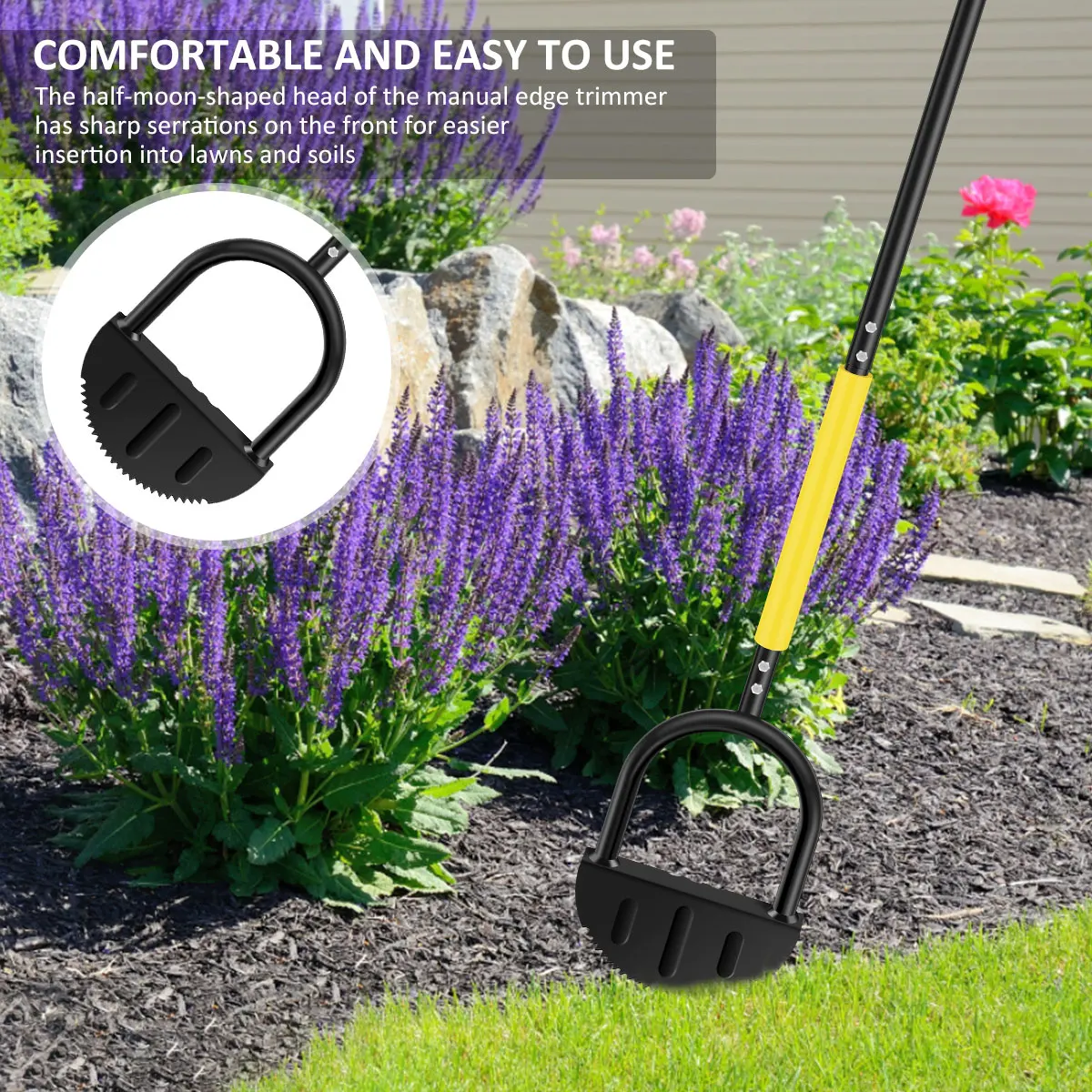 Serrated Grass Saw Cutter With T-Grip Half Moon Manual Lawn Edger Multifunctional Reinforced Gardening for Courtyards Driveways 6