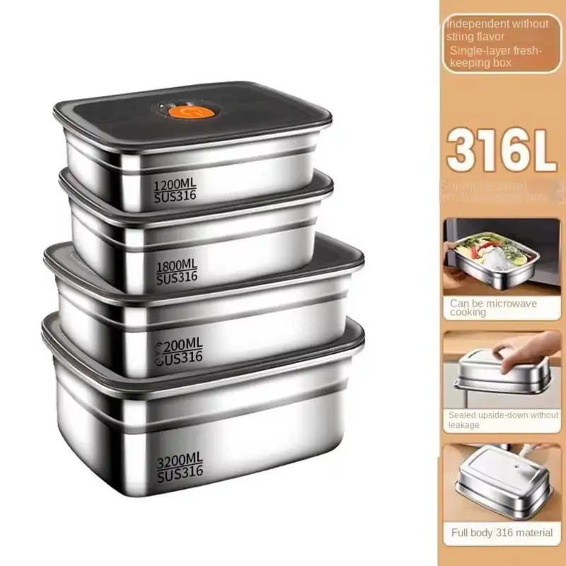 Stainless Steel Camping Lunch Box Sealed Leak-proof Bento Box Microwave Suitable Large Capacity Refrigerator Freezer Storage Box - Image 3