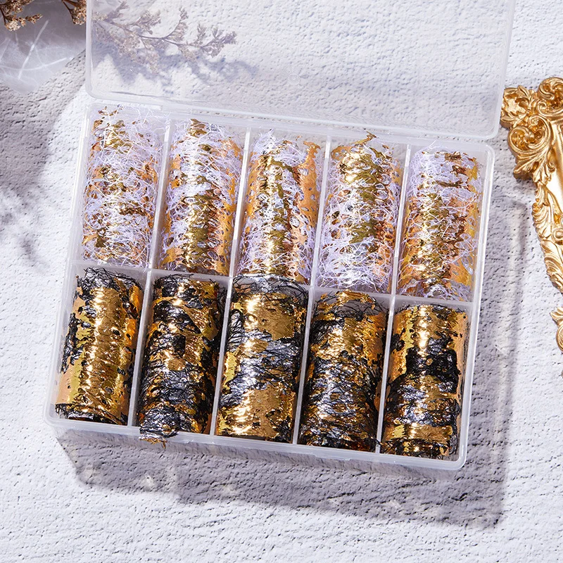 Nail Foils Nail Art 10 Rolls Mesh Net Line Style Nail Foils Nail Art Supplies 3D Line Nail Foil Glitter Starry Sky Foil Decals 2