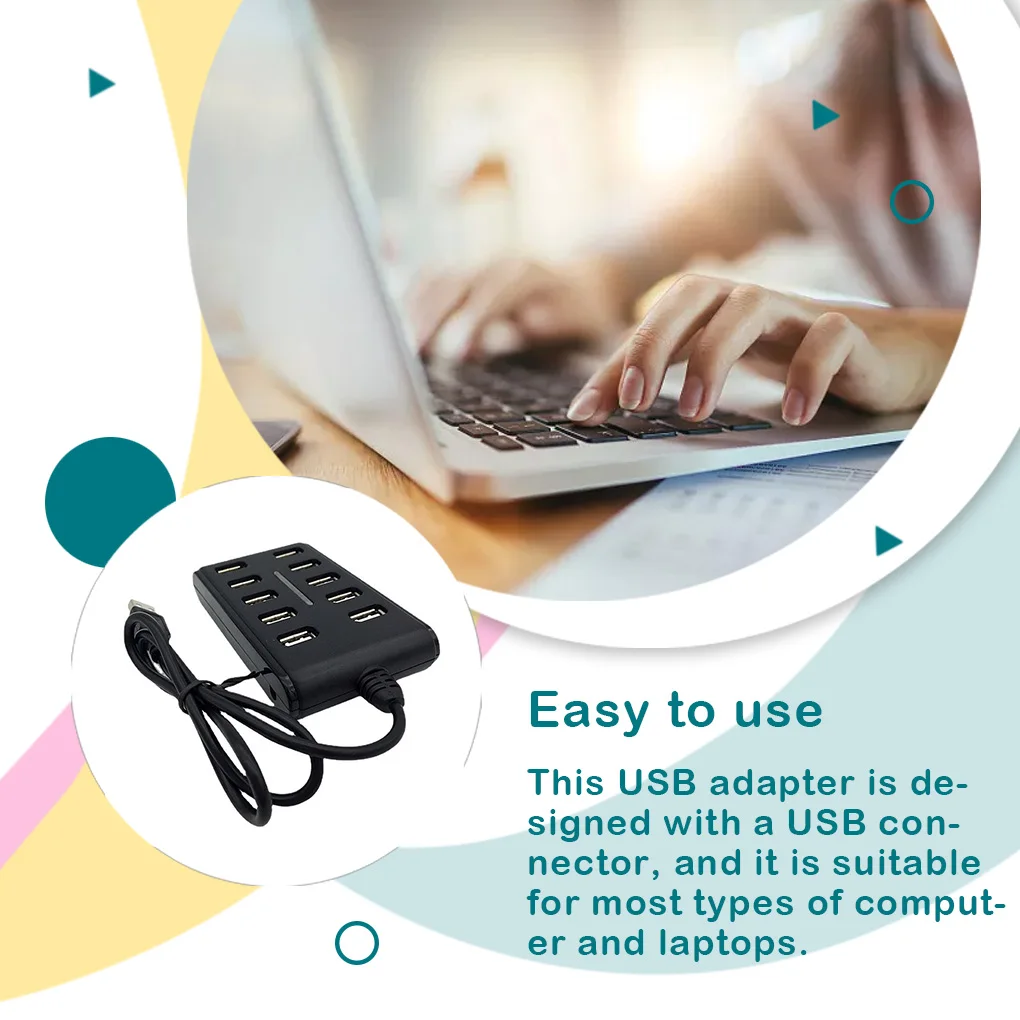 USB2.0 HUB 10 Ports Cable Splitter Switch Power USB Disk Card Reader Extender Mouse Keybard Converter Phone Charging Dock Combo