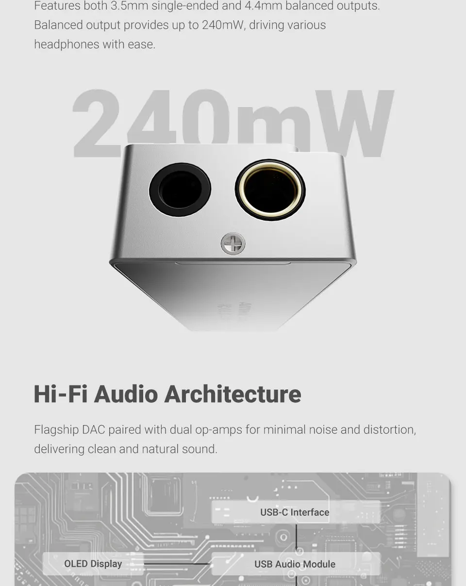 AIYIMA H4 HIFI Tragbarer Kopfhörerverstärker USB DAC AMP ES9039Q2M PCM768 DSD512 4,4mm symmetrischer/3,5mm Klinkenausgang OLED-Display – Detail 6