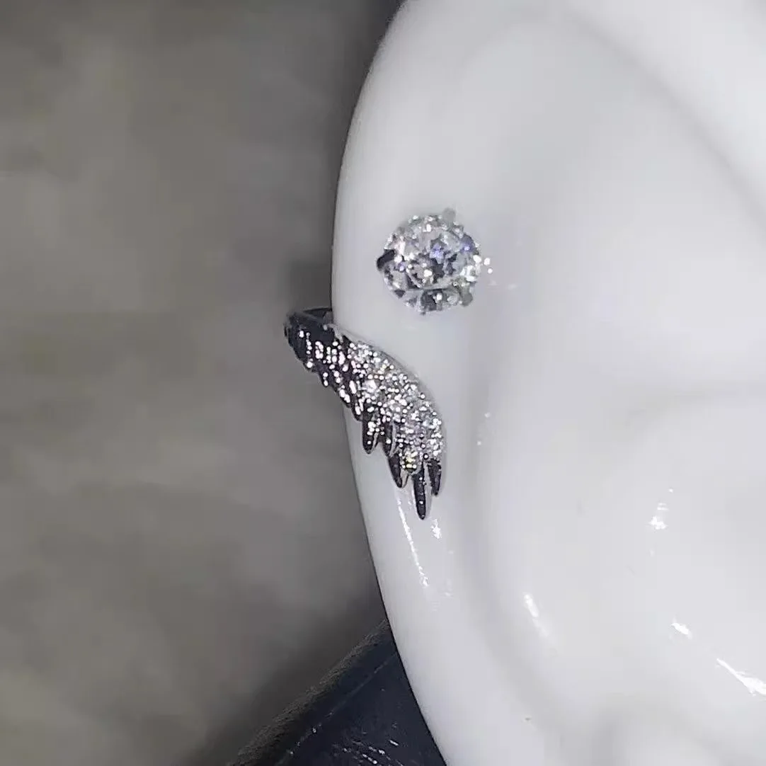 LATS 1pcs Silver Wing Ear Bone Nail for Women Zircon Earrings Accessories Jewelry