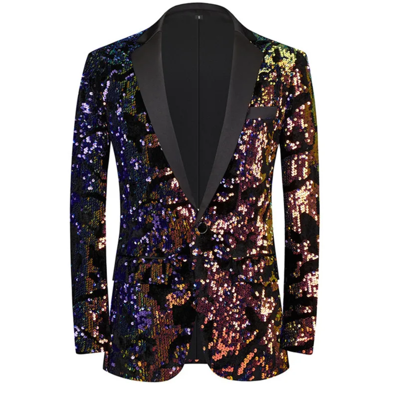 #4145 Wedding Party Club Singer Outerwear Blazers Men Single Button Shinny Sequins Suits Coat Male Streetwear Jackets Spring