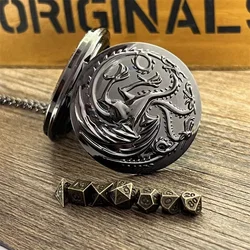 Orologio da Tasca Retro a Tema Drago con Set di Dadi Poliedrici in Metallo da 7 Pezzi