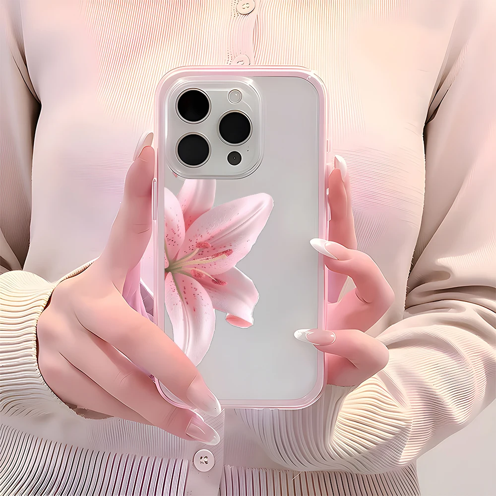 Romantic Pink Lily Clear Phone Case - Candy Color Silicone Soft Cover