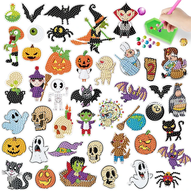 Kit d'autocollants de peinture de diamants bricolage, peinture par numéros,  autocollants de mosaïque, style d'Halloween, cadeau de récompenses pour  enfants et adultes, 4 pièces - AliExpress