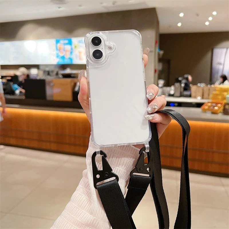 Sleek Transparent Crossbody Lanyard Phone Case - Shockproof Cover
