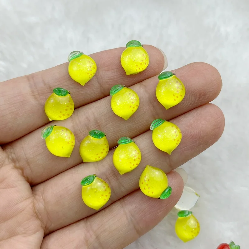 50 Stück Harz bunte Glitzer Apfel Traube Kirsche Rettich Obst Nägel Kunst Flatback Strass Applikation DIY Scrapbook Figur Handwerk – Detail 8