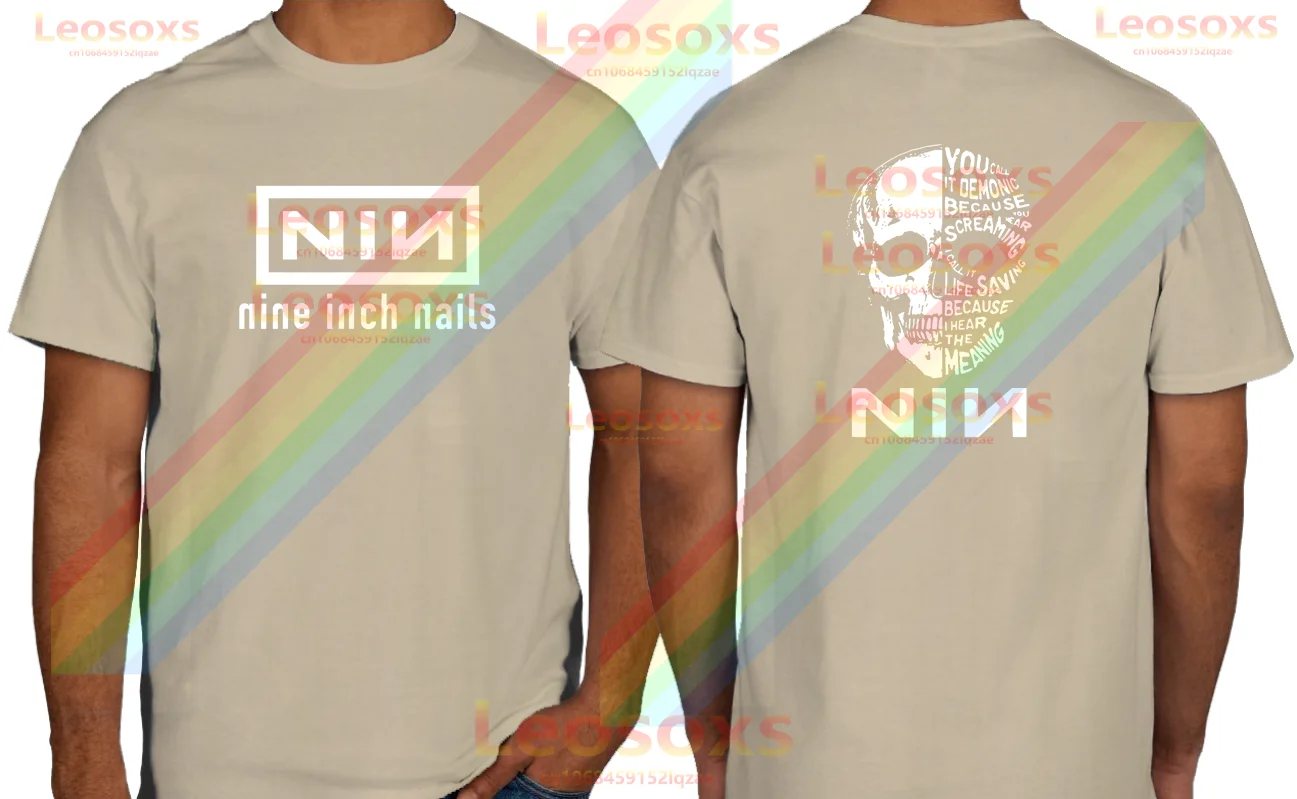 

[TEW] Men's Summer Casual Printed Nine Inch Nails Leosoxs T-Shirt 100% Cotton Black Breathable Women's Short Sleeve