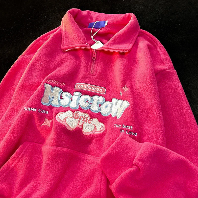 

Letter Embroidery Women Sweatshirts Winter Long Sleeve Turn Down Collor Pullover Casual Classic Tops korean Style loose Outwear