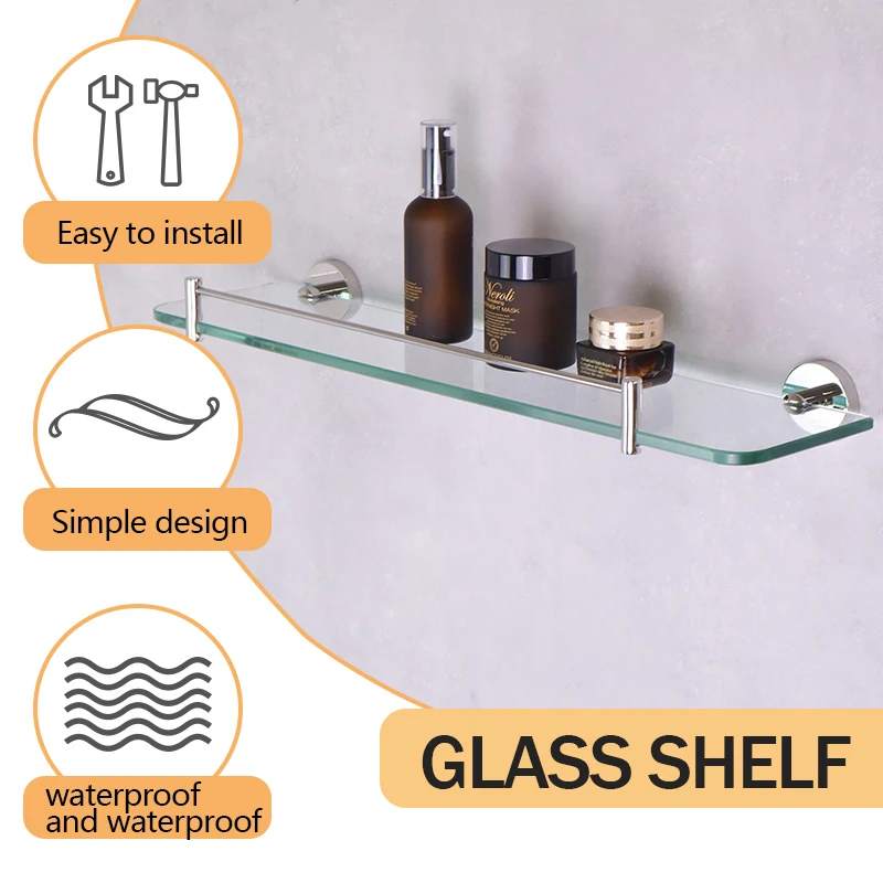 Glass Shelf Bathroom Easy Install SUS304 Holder Hotel Accessories