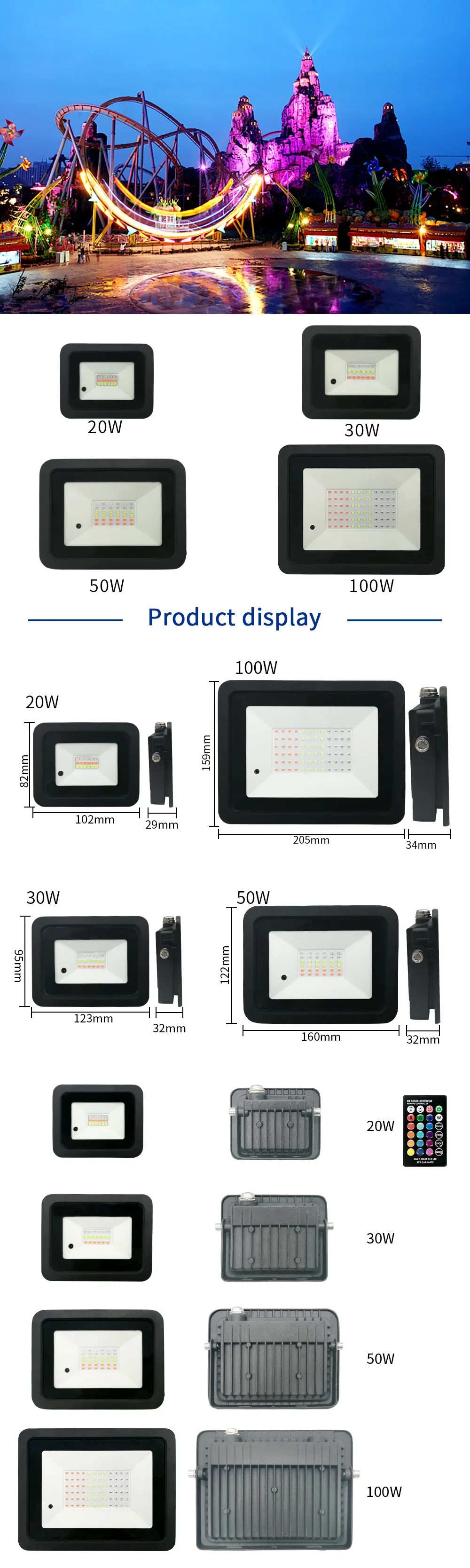 RGB LED Flood Light 20W 30W 50W 100W Outdoor RGB Floodlight S79d44c721f5b43a6b165bb849bf6976e1