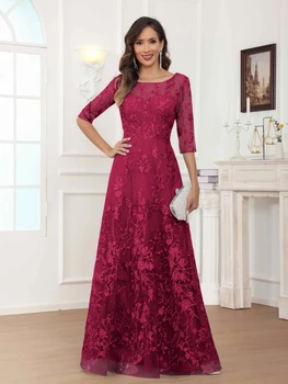 Abiti da Madre della Sposa Bordeaux a Mezza Manica, Vestiti da Cerimonia Estivi per Donna, Nuova Collezione in Chiffon, Abito da Sera 2026