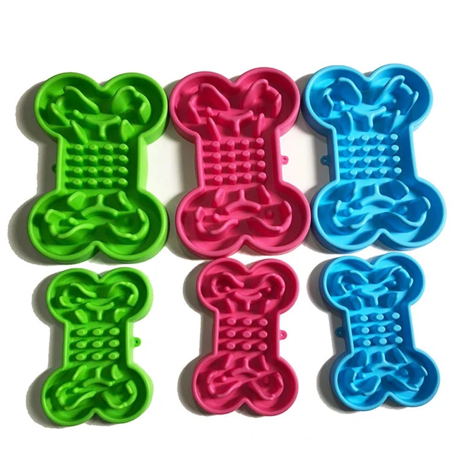 Pet Slow Food Bowl Silicone Bone Shaped Anti-Skid Dog Bowl Cats Feeding Bowls Leakproof Food Feeder Training Dog Slow Food Pet 6