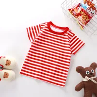 T-shirt rayé 100 % coton pour enfants, garçons, bébés, chemise rouge, hauts en gros pour garçons et filles, chemises de base, vêtements coréens pour enfants 2026 3