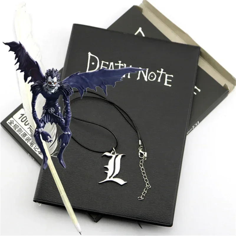 Student Diary Anime Death Note Notebook Set Leather Journal And Necklace Feather Pen Journal Death Note Pad  Complete set