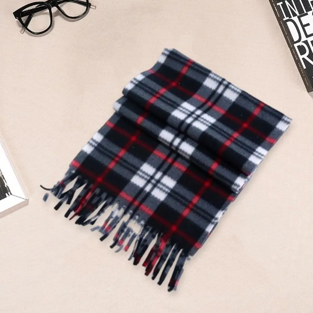 Velvet Shawl Plaid Print Tassel Winter Scarf for Unisex Thick Warm Double-sided Plush Long Wide Neck Protection for Ladies Soft