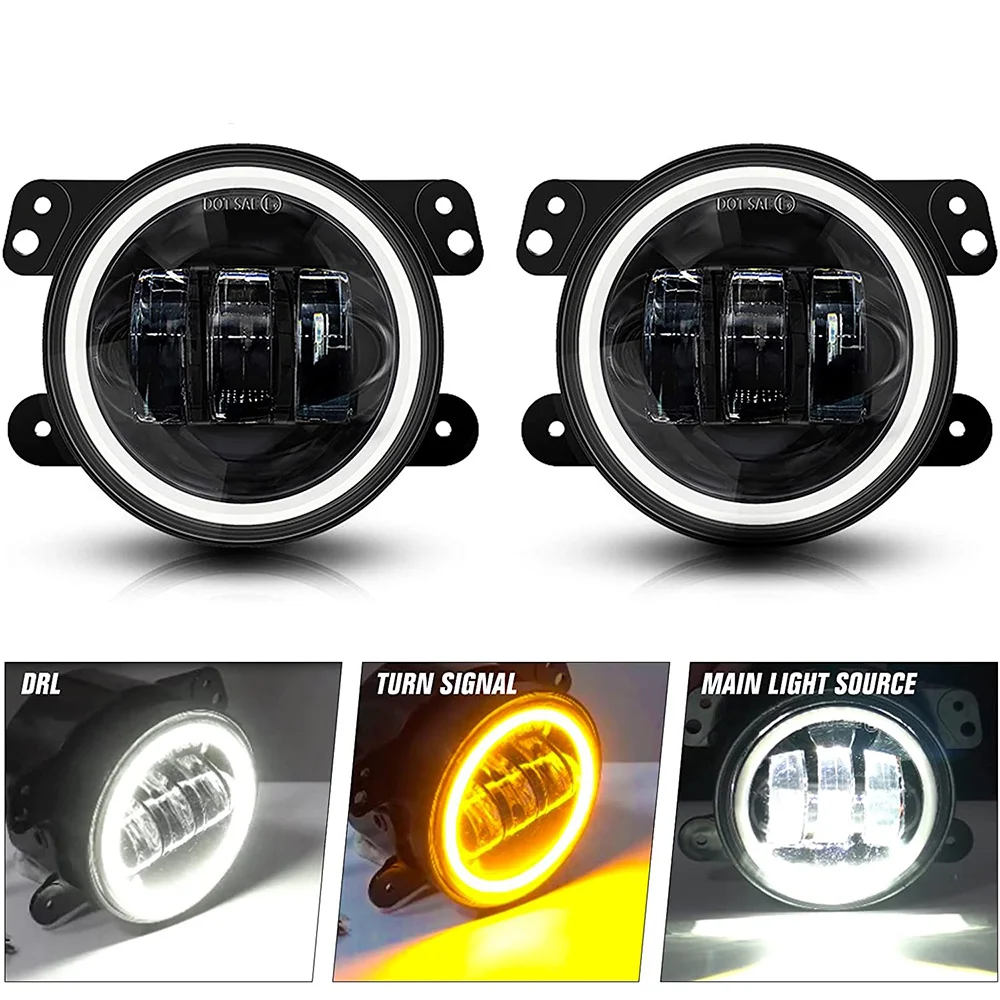 

1pair 3.5" 4" Inch LED Fog Lights Halo Ring DRL 6000K White for Jeep Wrangler JK Unlimited JKu Dodge Off Road Driving Fog Lamp