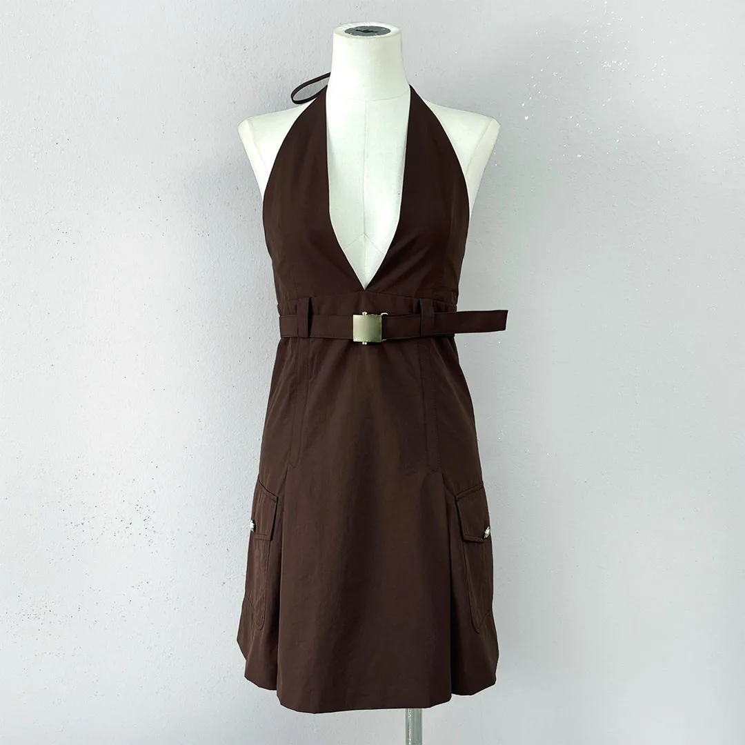 

Sheath halter dresses belt waist design casual fashion 2023 summer new