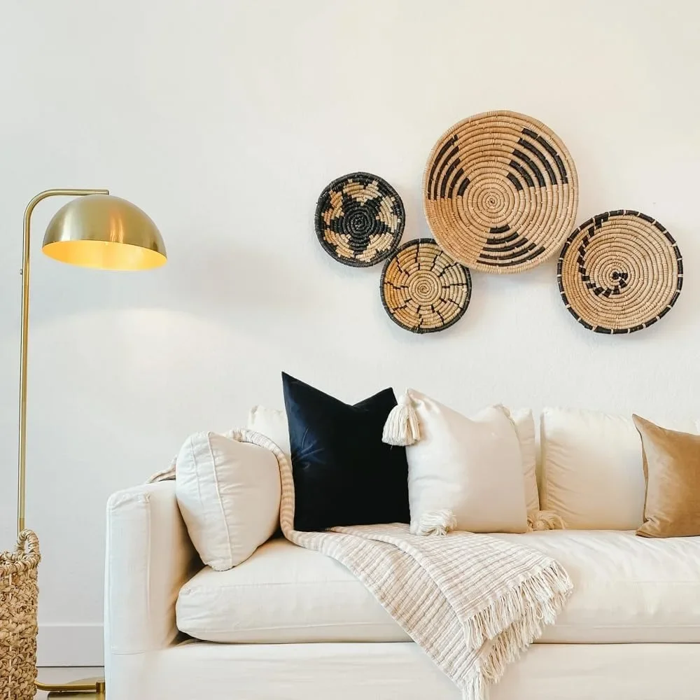 

Artera Hanging Natural Woven Seagrass Flat Baskets, Unique Wall Art, Wicker Wall Basket Decor - Set of 4 Oversized