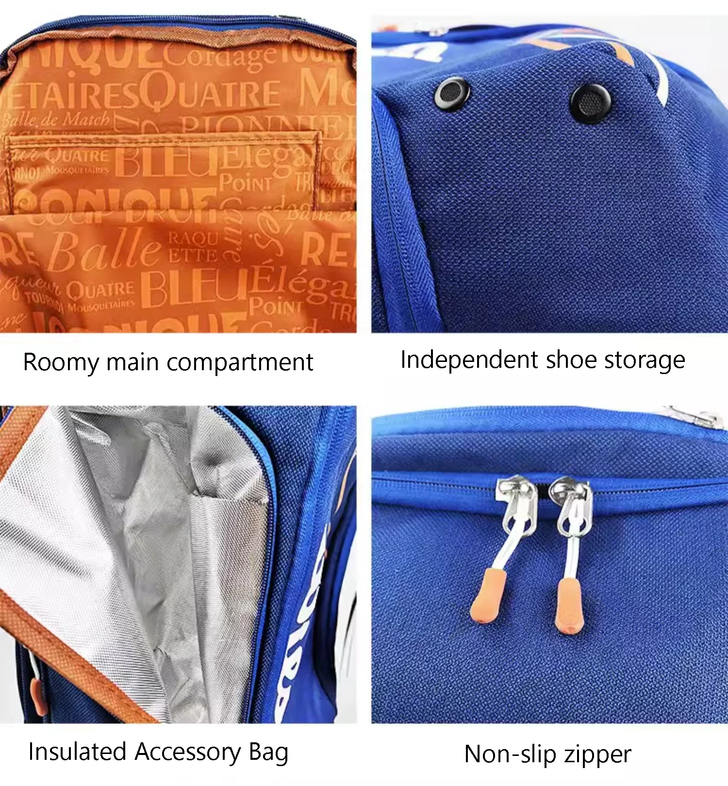 Wilson Super Tour Tennis Backpack RG France Open Sport Tennis Bag Hold 2 Racquet with Thermoguard Pocket Navy Blue WR8018301001