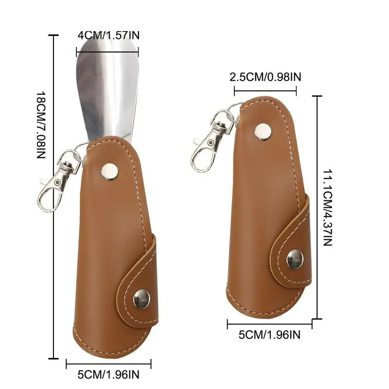 portable Spoon Shoehorn Keychain Travel Shoe Horn PU Leather Handle Grip Portable Pocket Shoehorns Shoe Extractor With Keychain 6