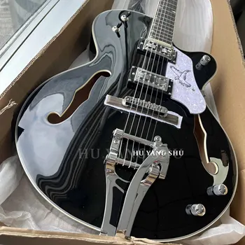 Black Electric Guitar hollow body HH pickup silver hardware Free Shipping 1