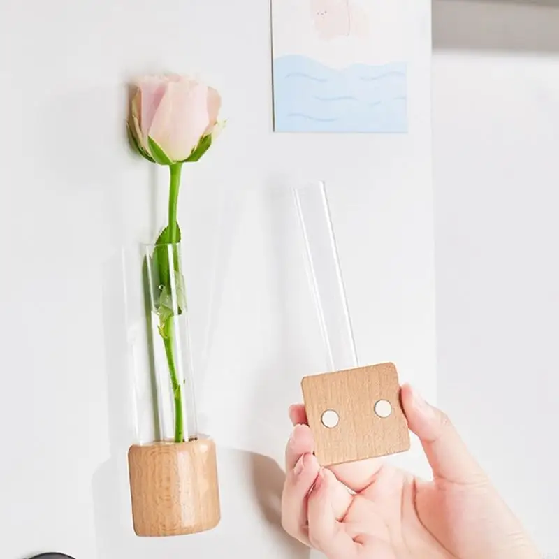 Elegant Wooden Refrigerator Magnet Vases Tube Flower Vases Simple and Modern Styles Vases For Kitchen and Home Decoration 4