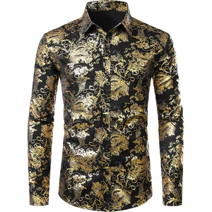 Image for Men's Luxury Gold Floral Dress Shirt 3D Full Print 