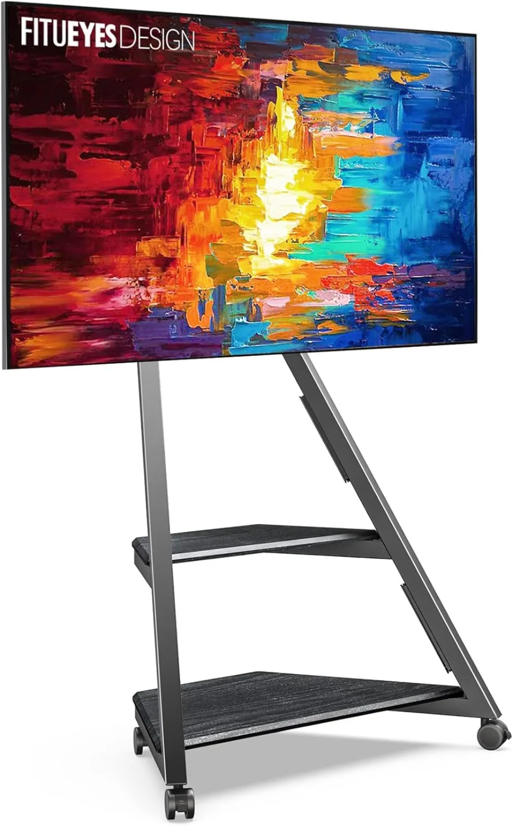 Corner TV Stand for 32-65 Inch TVs, Rolling Cart with Shelves, Space-Saving Modern Design