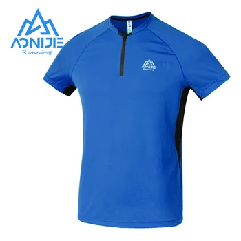 AONIJIE FM5158 Man Male Sports Quick Drying T-shirt Running Crewneck Zipper Short Sleeves Breathable Tops For Fitness Cycling 1