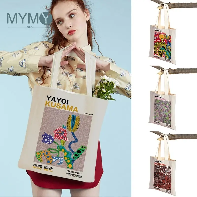 

Japanese Yayoi Kusama Shoulder Bag Colorful Polka Dots Supermarket Shopping Bags Cartoon Tote Bags Lady Reusable Eco Handbags