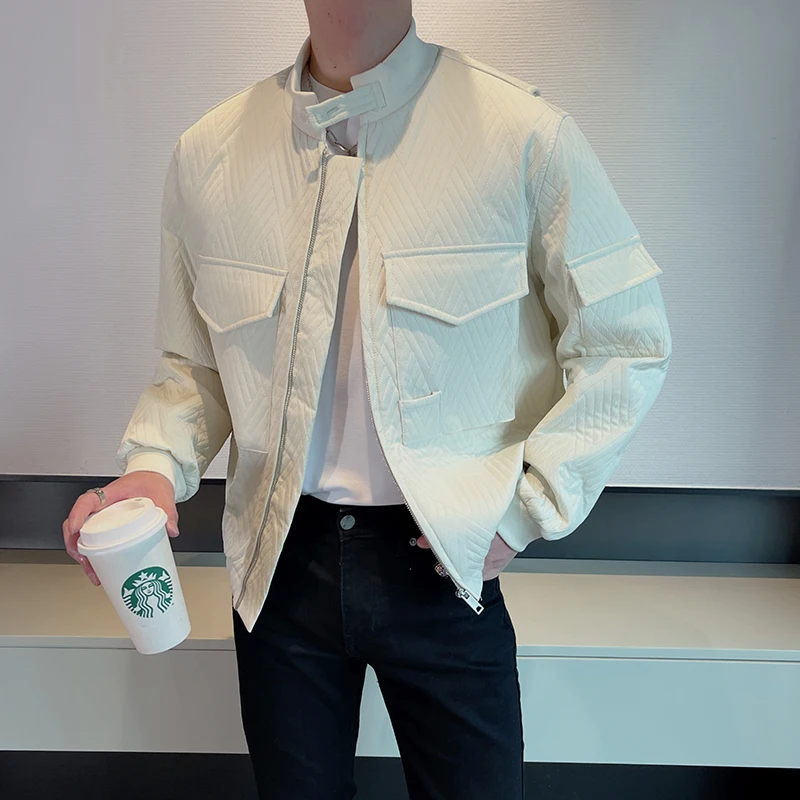 

2023 Spring Autumn Stand Collar Bomber Jacket Men Fashion Loose Casual Social Streetwear Coat Short Windbreaker Men Clothing