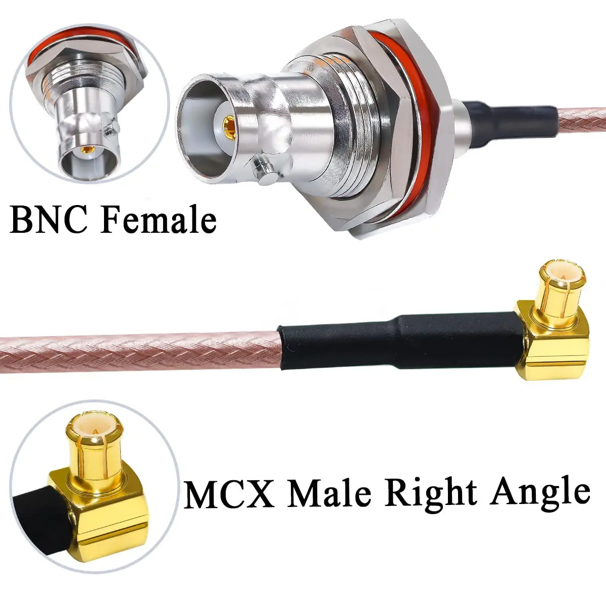 BNC para MCX Cabo Coaxial, BNC Fêmea para MCX Macho Ângulo Direito Antena Cabo de Extensão, RG316 Coax Pigtail Cable, 1Pc