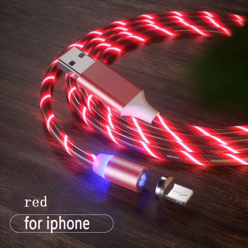 2M Magnetic Mobile Phone Cable USB Type C Flow Luminous Lighting Data Wire For IPhone Samsung S10 9 Huawei LED Micro USB C Cord iphone charger cable Cables