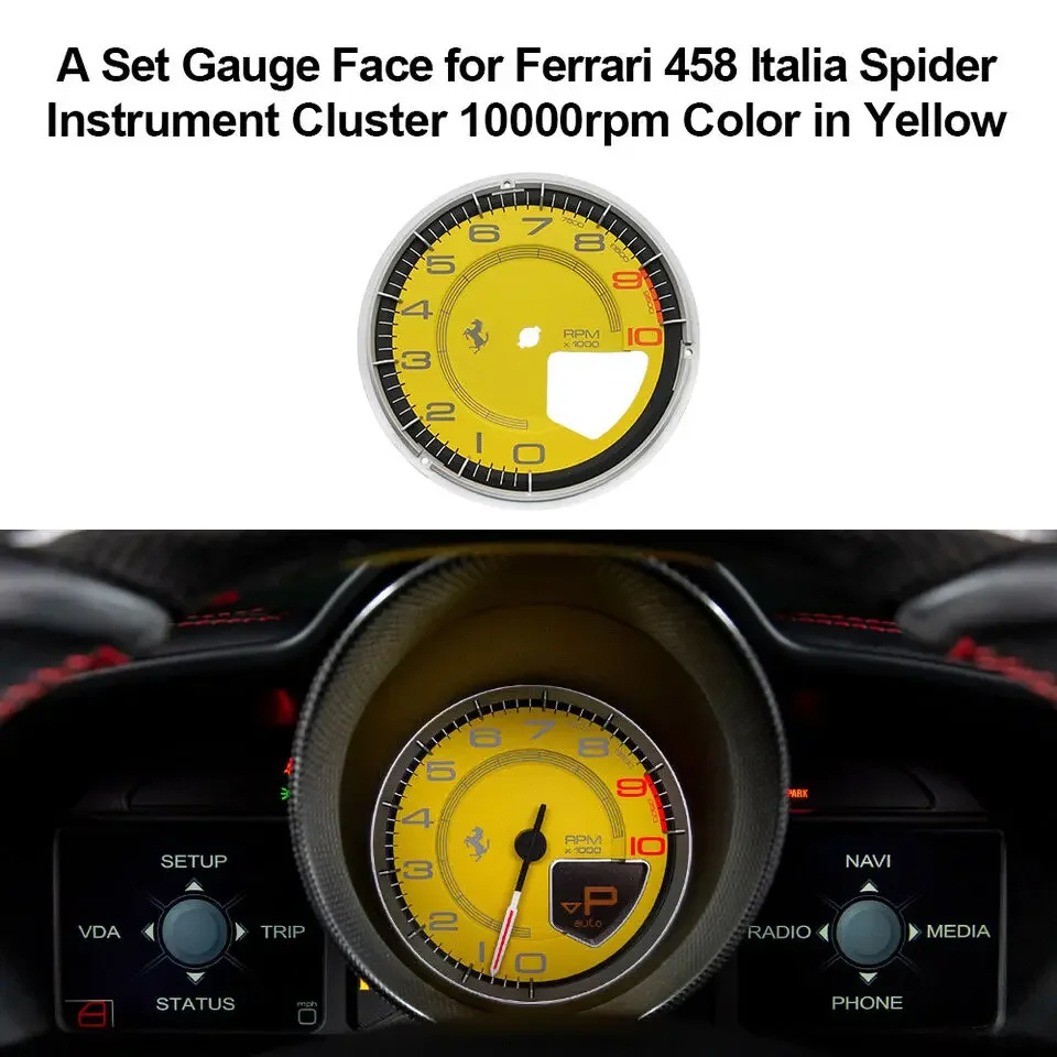 Un Set Gauge Face Per Ferrari 458 Italia Spider Instrument 10000Rpm Colore Giallo