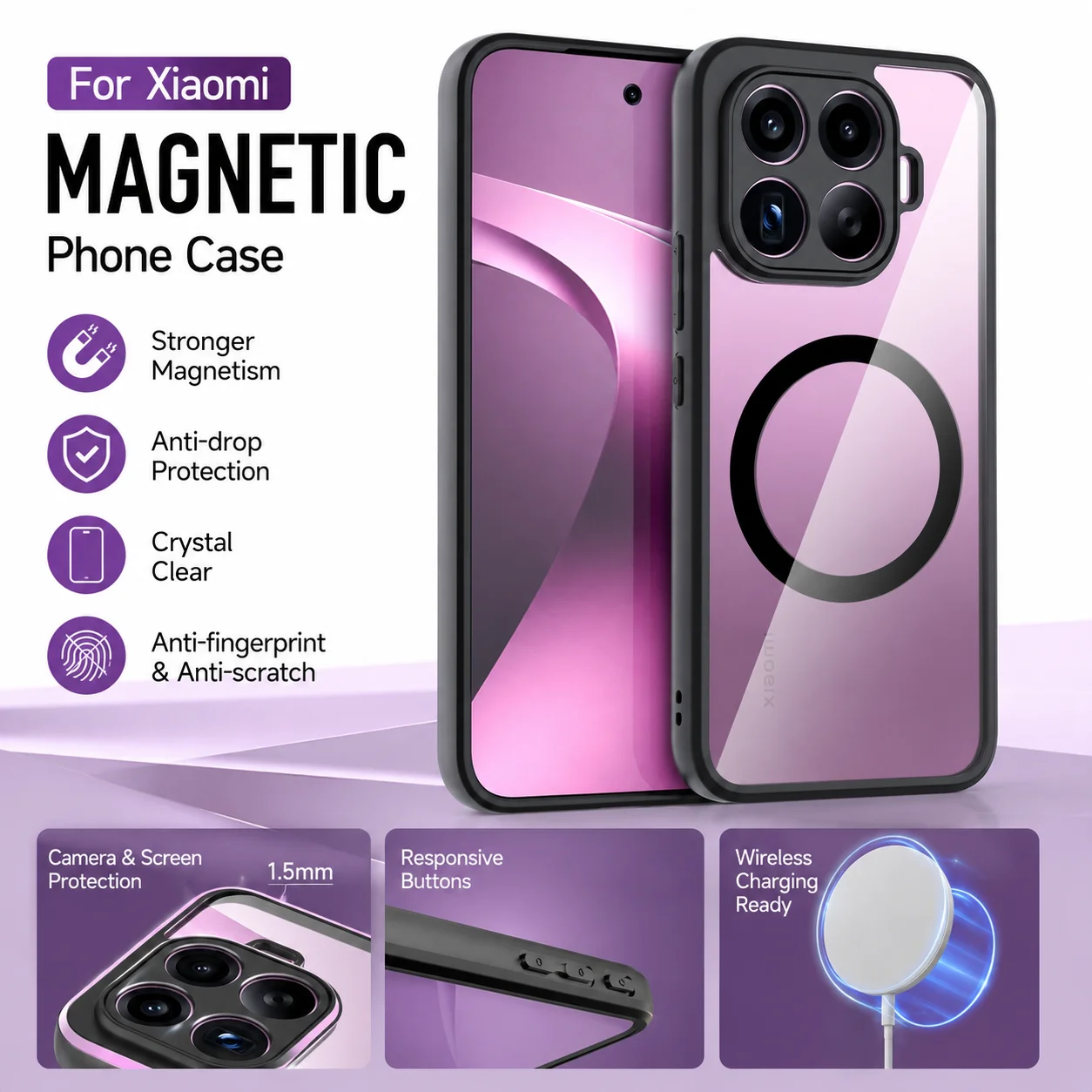 Minimalist Transparent Magnetic Acrylic Drop-Resistant Phone Case